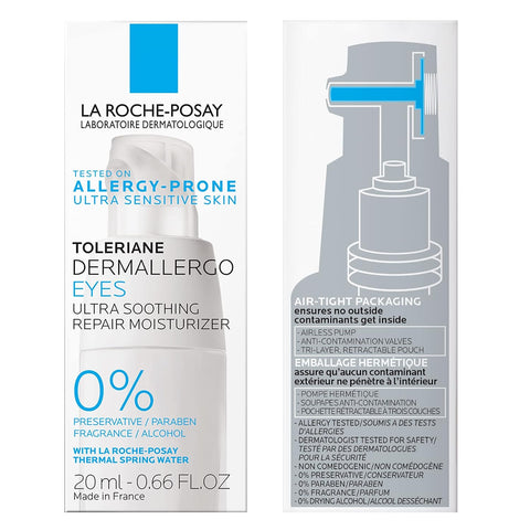 La Roche-Posay Toleriane Dermallergo Eye Cream for Sensitive Skin 0.68oz | Soothing moisturizer comforts sensitive skin. Allergy tested, fragrance free, alcohol free. Formerly Toleriane Ultra Eyes.