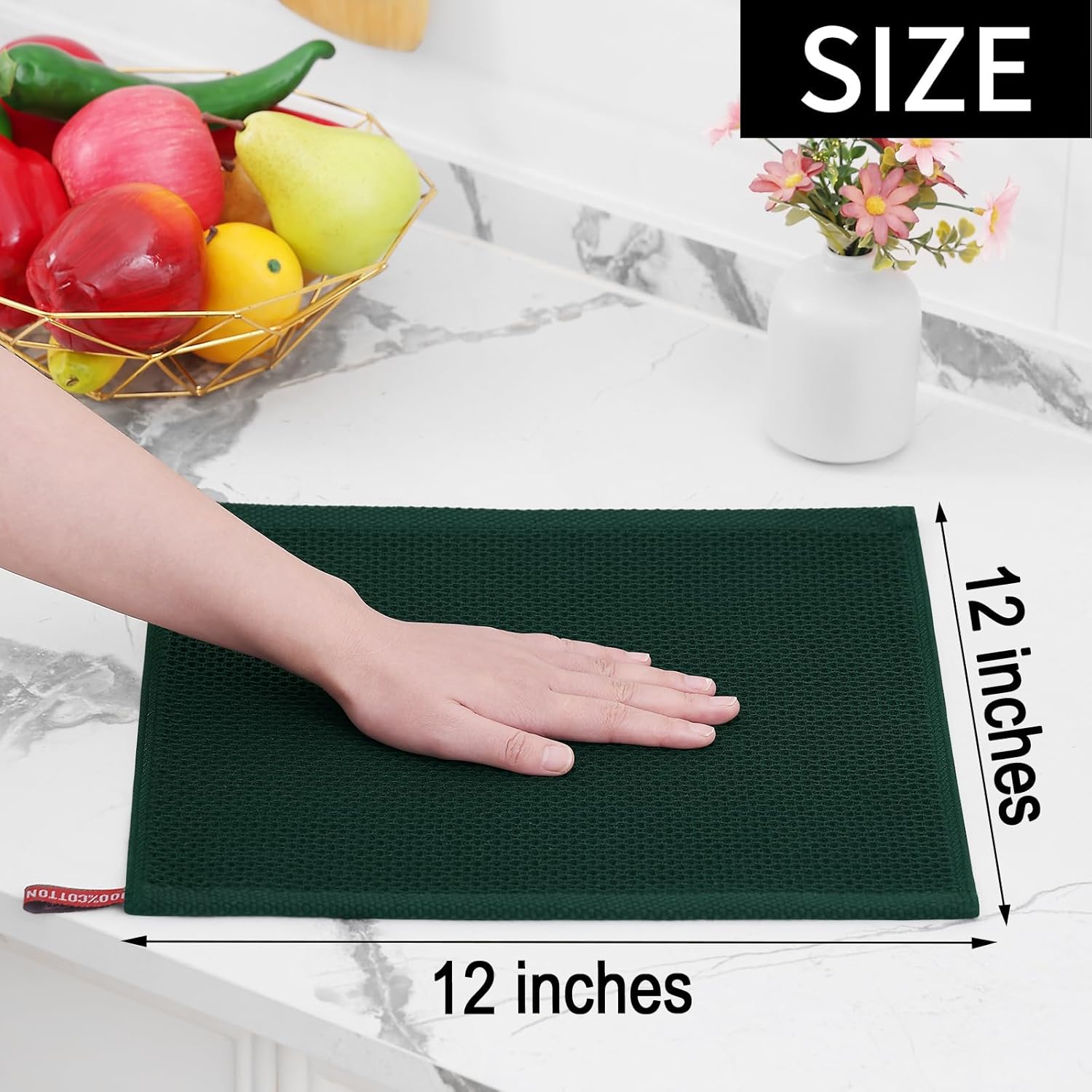 Homaxy 100% Cotton Waffle Weave Kitchen Dish Cloths 8-Pack, Blackish Green