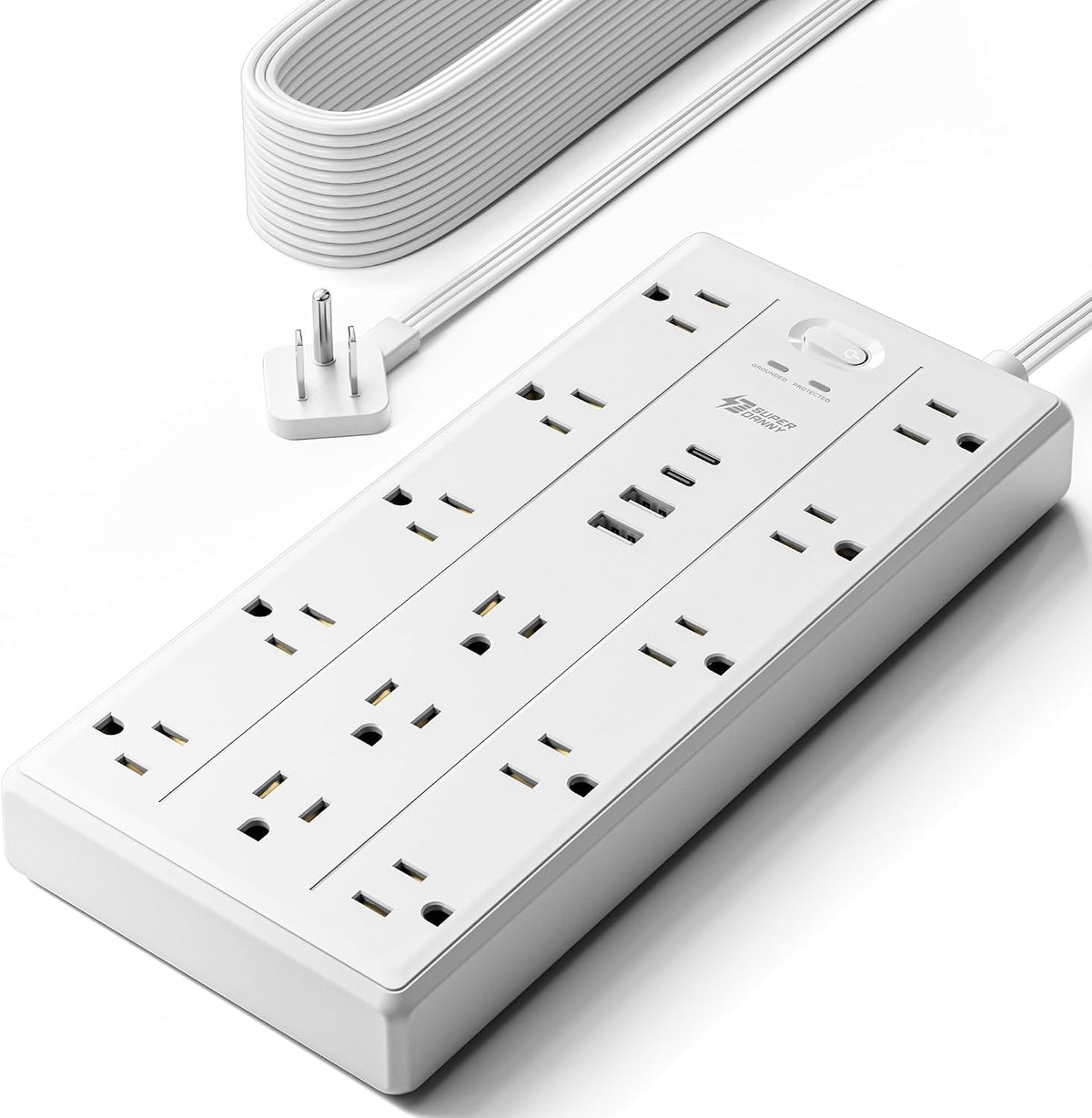 SUPERDANNY 20Ft Extension Cord with Multiple Outlets, Flat Plug Power Strip
