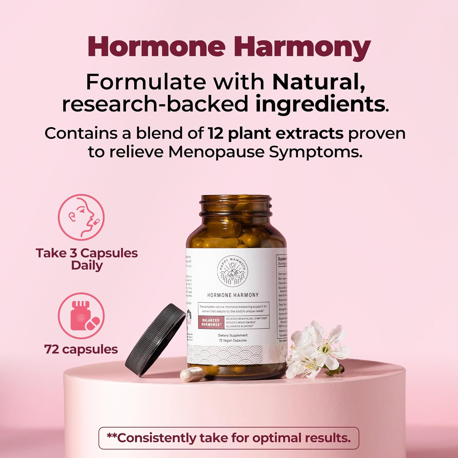 Happy Mammoth **Not Available Hormone Harmony Natural Hormonal Support for Women, Relief for Menopause, Perimenopause, Healthy Hormonal Balance, Hot Flashes. 72 Capsules.