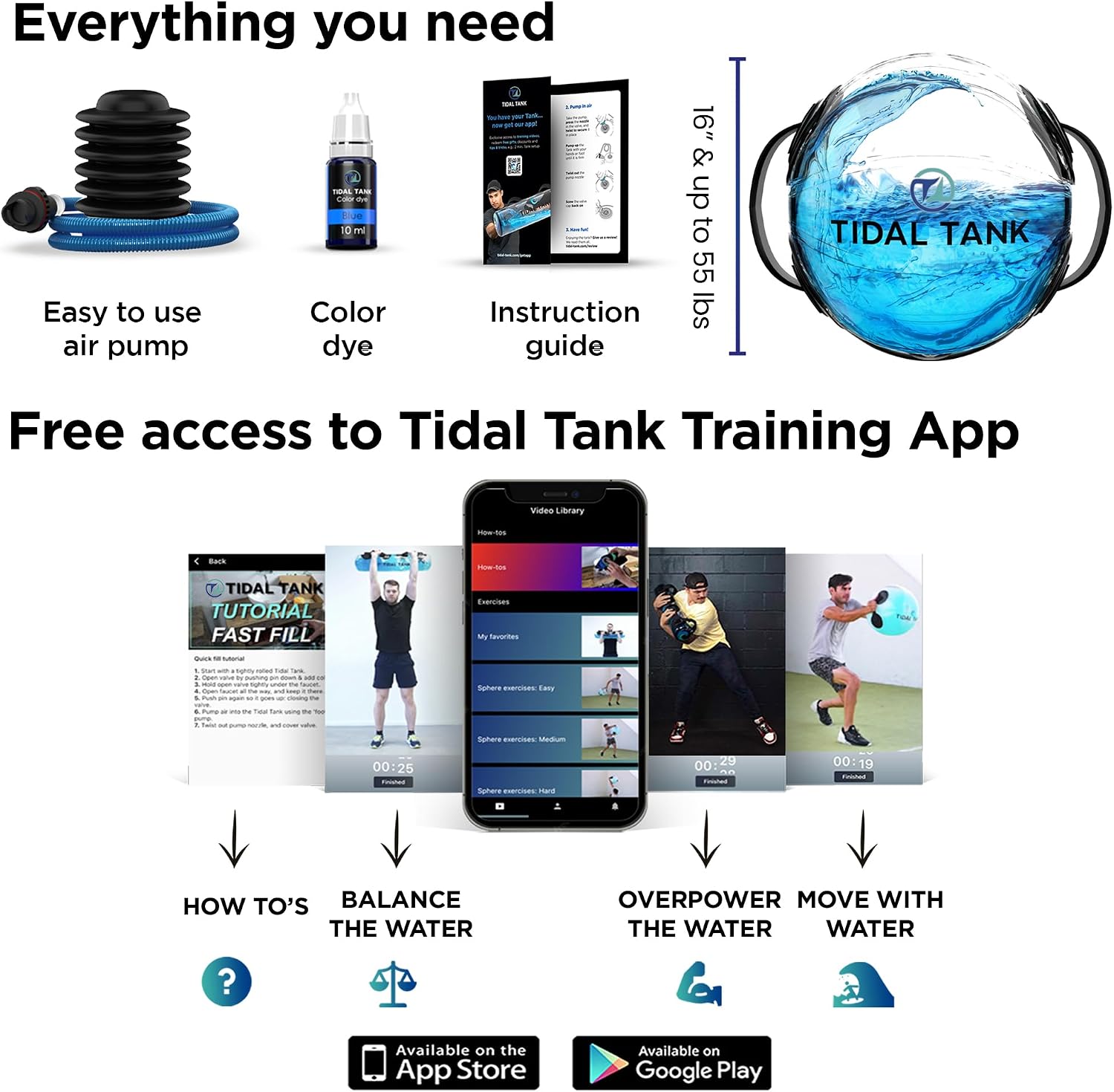 Tidal Tank Sphere Mini - Heavy Bag Aqua Ball, Water Weight - Sandbag Weight Set for Home Gym, Adjustable Sand Bags Weights Workout - Portable Exercise Fitness Equipment - Workout Videos