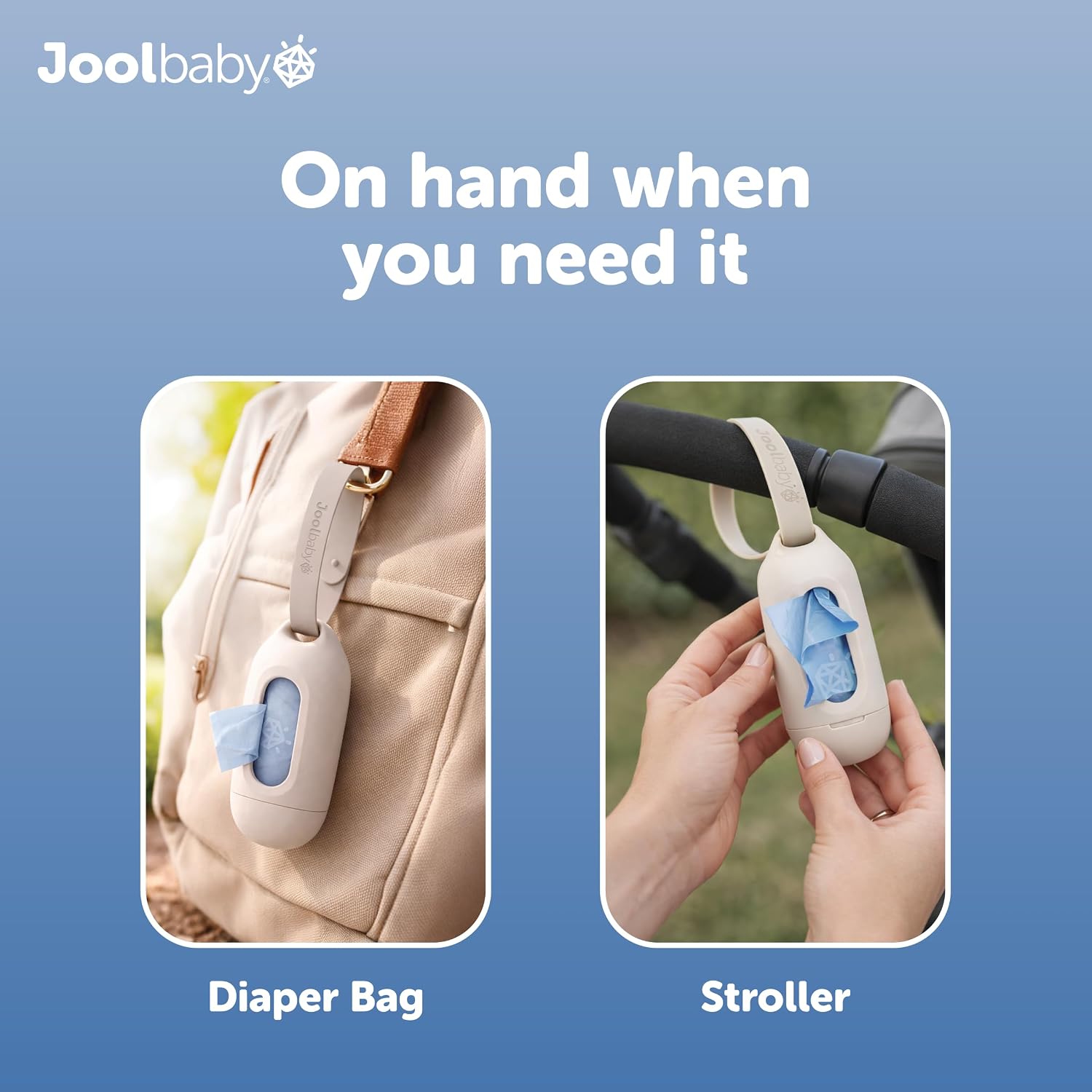 Jool Baby Disposable Diaper Bag Dispenser (Oatmeal) + 6 Refill Rolls (Lavender-Scented) - Attaches to Stroller or Diaper Bag for On-the-Go Convenience
