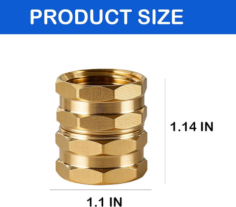 Hourleey Brass Garden Hose Adapter, 4 Pack 3/4 Inch Heavy Duty Solid Brass Female to Female Hose Connector, Garden Hose Repair Fittings with 4 Extra Washers, Leak-Proof Double Female Coupler