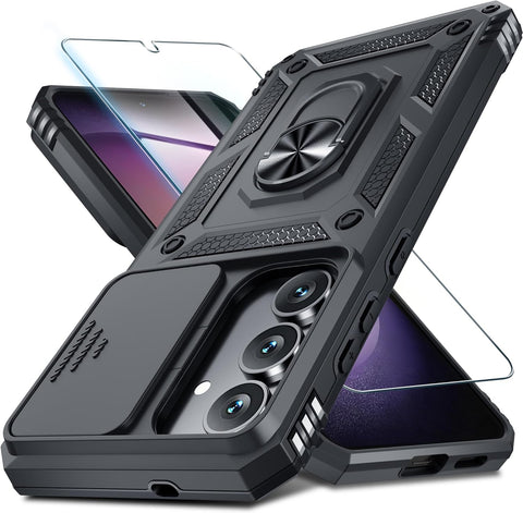 Janmitta for Samsung Galaxy S25 FE Case Built in Slide Camera Cover,Black