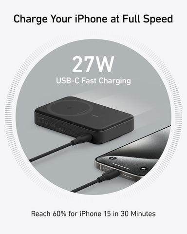 Anker MagGo Power Bank, 10,000mAh Qi2-Certified 15W Max Portable Charger