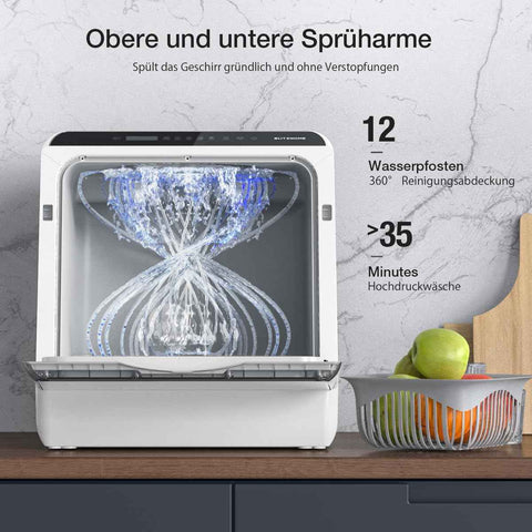 Portable Dishwasher Countertop, WIFI Smart Dishwasher, Compact Mini Dishwashers with 5L Built-in Water Tank, 6 Programs, 360° Dual Spray, High-Temp& Air-Dry Function, Fruit Cleaning