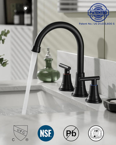 FORIOUS Black Bathroom Faucet 3 Hole, 8" Widespread Bathroom Vanity Faucet
