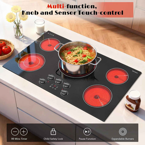 Karinear 36 inch Electric Cooktop, 5 Burner Radiant Ceramic Cooktop,Drop-in
