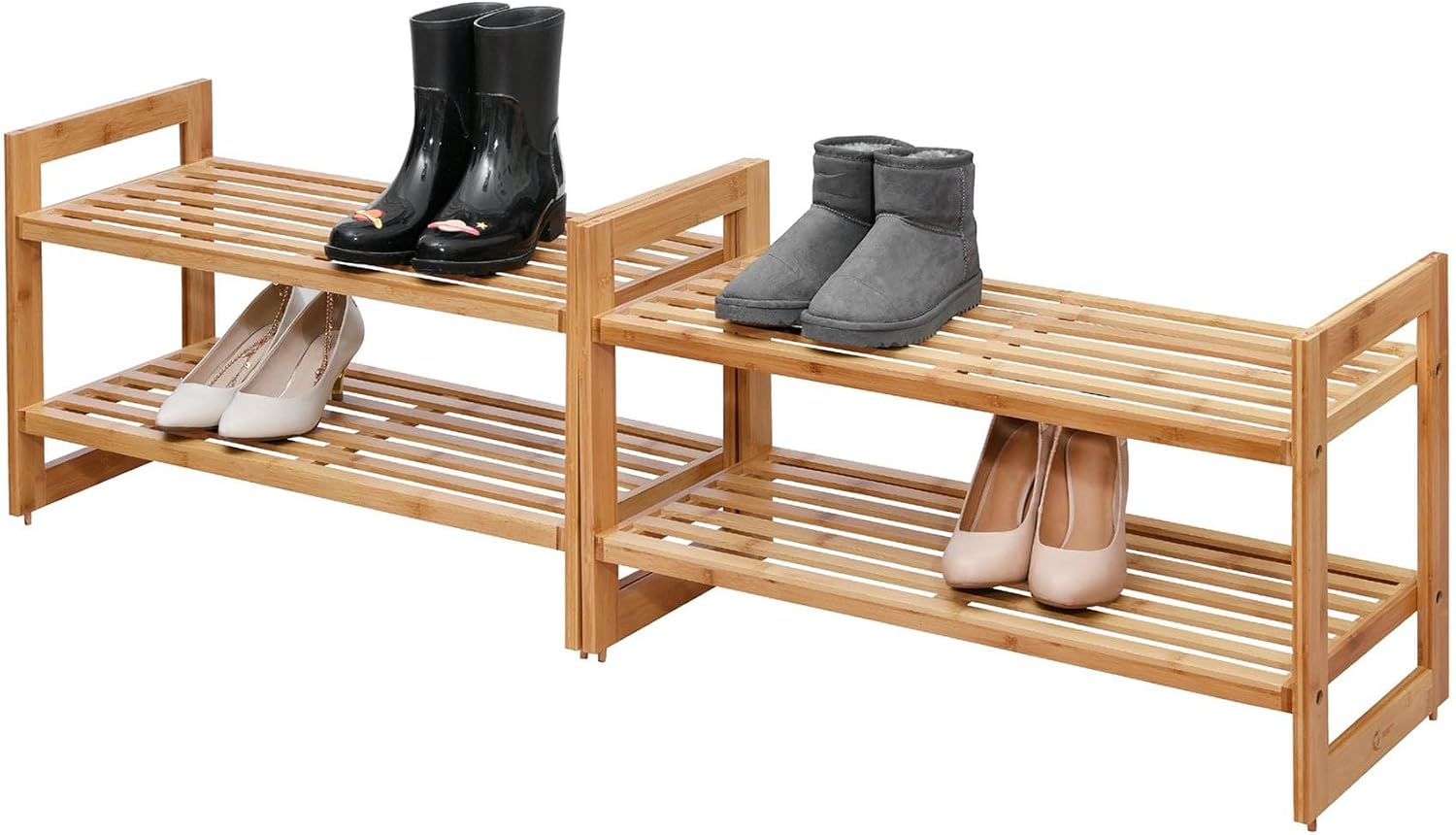 TRINITY Basics EcoStorage Stackable 2-Tier Bamboo Shoe Rack, 2-Pack