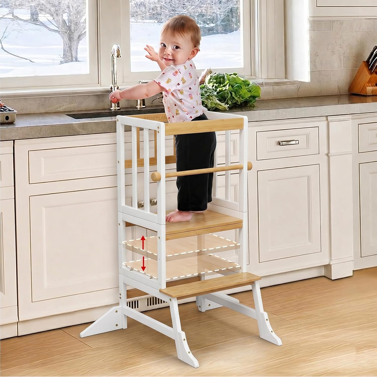 COSYLAND Toddler Standing Tower - Adjustable Height Kitchen Stool Helper
