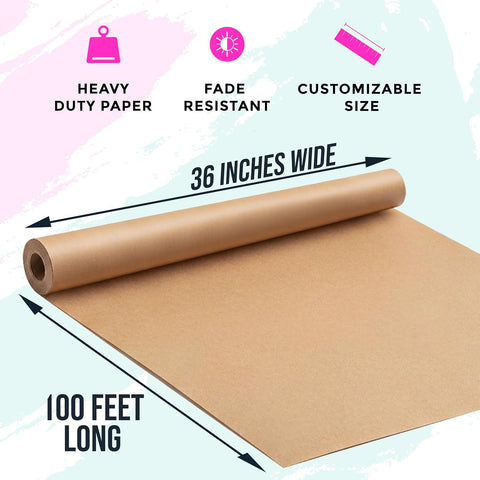 Large Brown Kraft Paper Roll - 36" x 1200" (100 ft) - Made in USA - Ideal for Gift Wrapping, Packing, Moving, Postal, Shipping, Parcel, Wall Art, Crafts, Bulletin Boards, Floor Cover or Table Runner