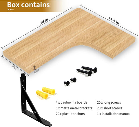 ROMGUAR CRAFT Corner Floating Shelves Wall Mounted Set of 4, Natural