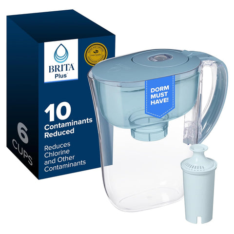 Brita Small 6 Cup Water Filter Pitcher, 1 BritaPlus Filter, Stone Blue