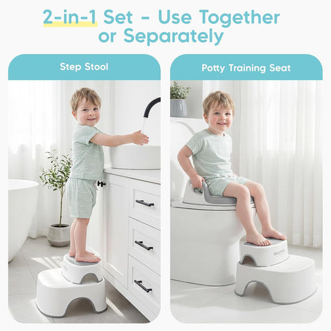 Maliton Potty Training Toilet Seat & Step Stool, 2-in-1 Anti-Slip Grey