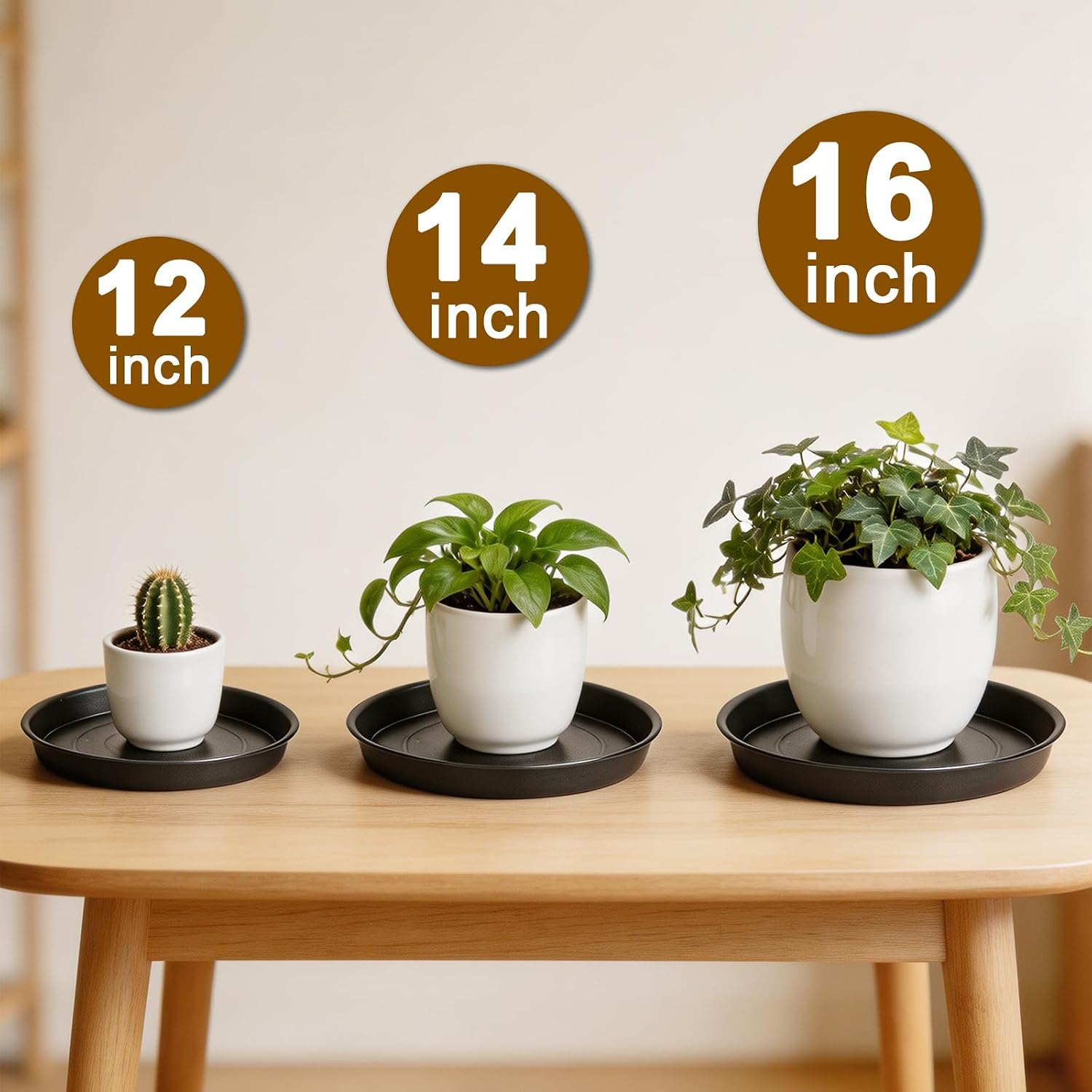 JNYONG 12inch 3 Pack Black Circular Plant Saucer Tray