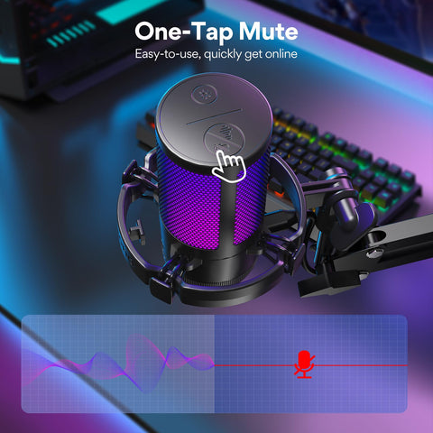 MAONO Gaming USB Microphone, Noise Cancellation Condenser mic with Mute, Gain, Monitoring, Boom Arm for Streaming, Podcast, Twitch, YouTube, Discord, PC, Computer, PS4, PS5, Mac, GamerWave DGM20S