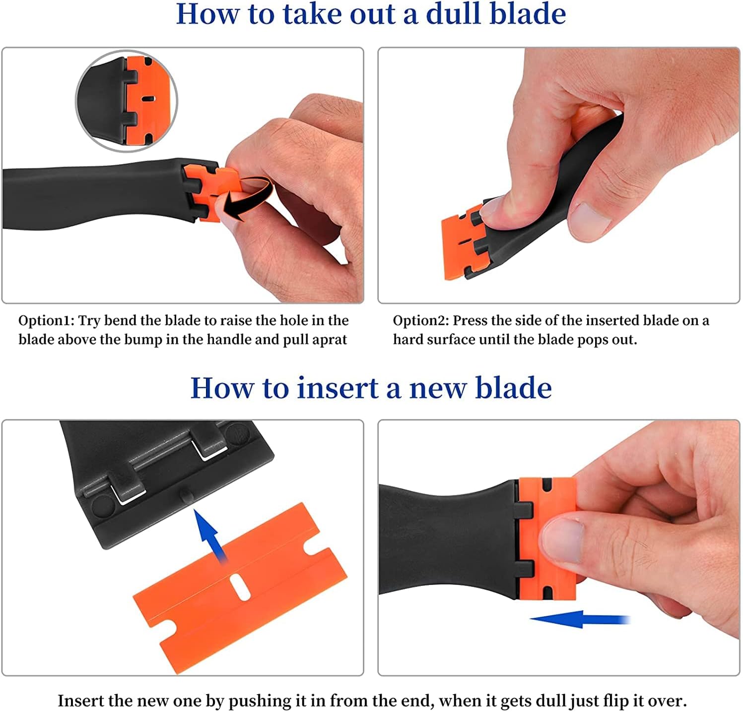 Plastic Razor Blade Scraper, Scraper Tool with 20 PCS Plastic Razor Blades for Removing Labels Adhesive Decals Sticker from Windows Glass (Black)