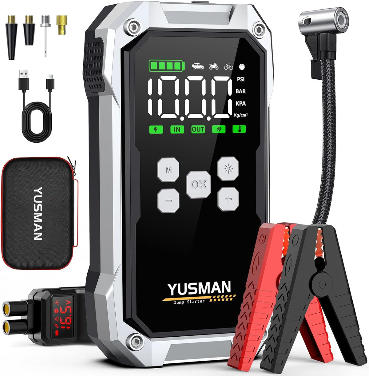 YUSMAN Jump Starter with Air Compressor, 9000A 160PSI Battery Booster Pack