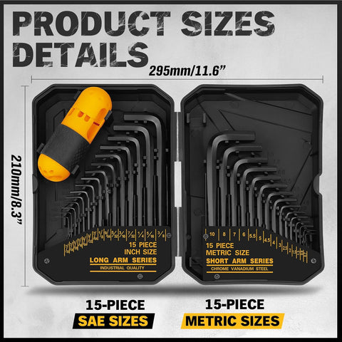 ELEAD 31-Piece Hex Key Set - Allen Wrench Set, SAE and Metric Allen Keys MM(0.7mm-10mm) SAE(0.028"-3/8) Heat-Treated, Torque Handle, High Leverage, Long & Short Keys, Easy Organization
