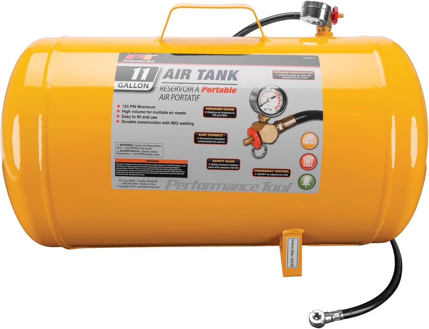 Performance Tool W10011 11-Gallon Portable Horizontal Air Tank