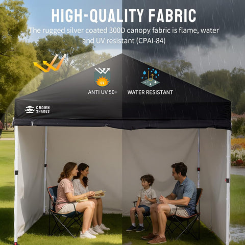 CROWN SHADES 10X10 Commercial Pop Up Canopy Tent with Sidewalls, Black