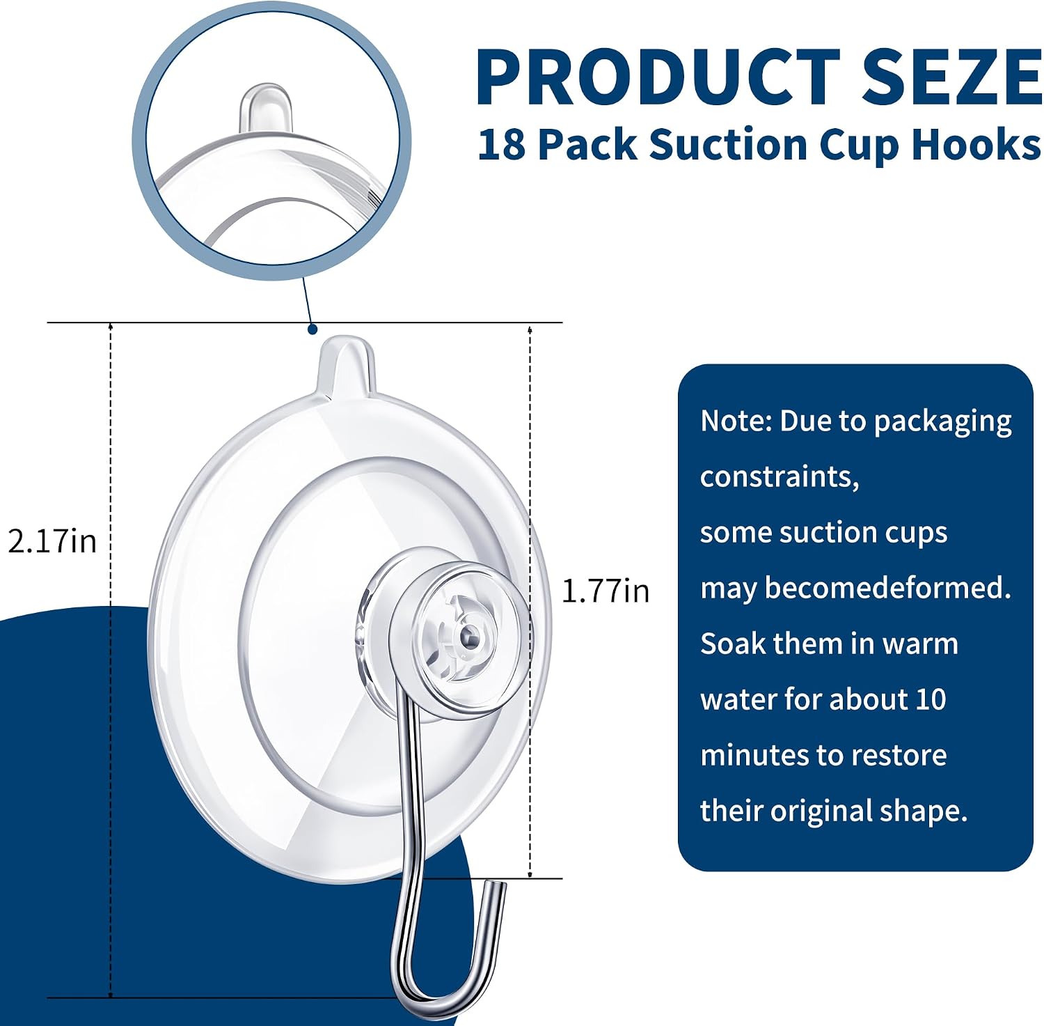18 Pack Suction Cup Hooks Max Load 10LB, 1.77Inch Suction Cup Hook for Glass Window, Reusable, Suitable for Glass, Windows, Bathrooms, Kitchens, Tiles, Shower Cubicles