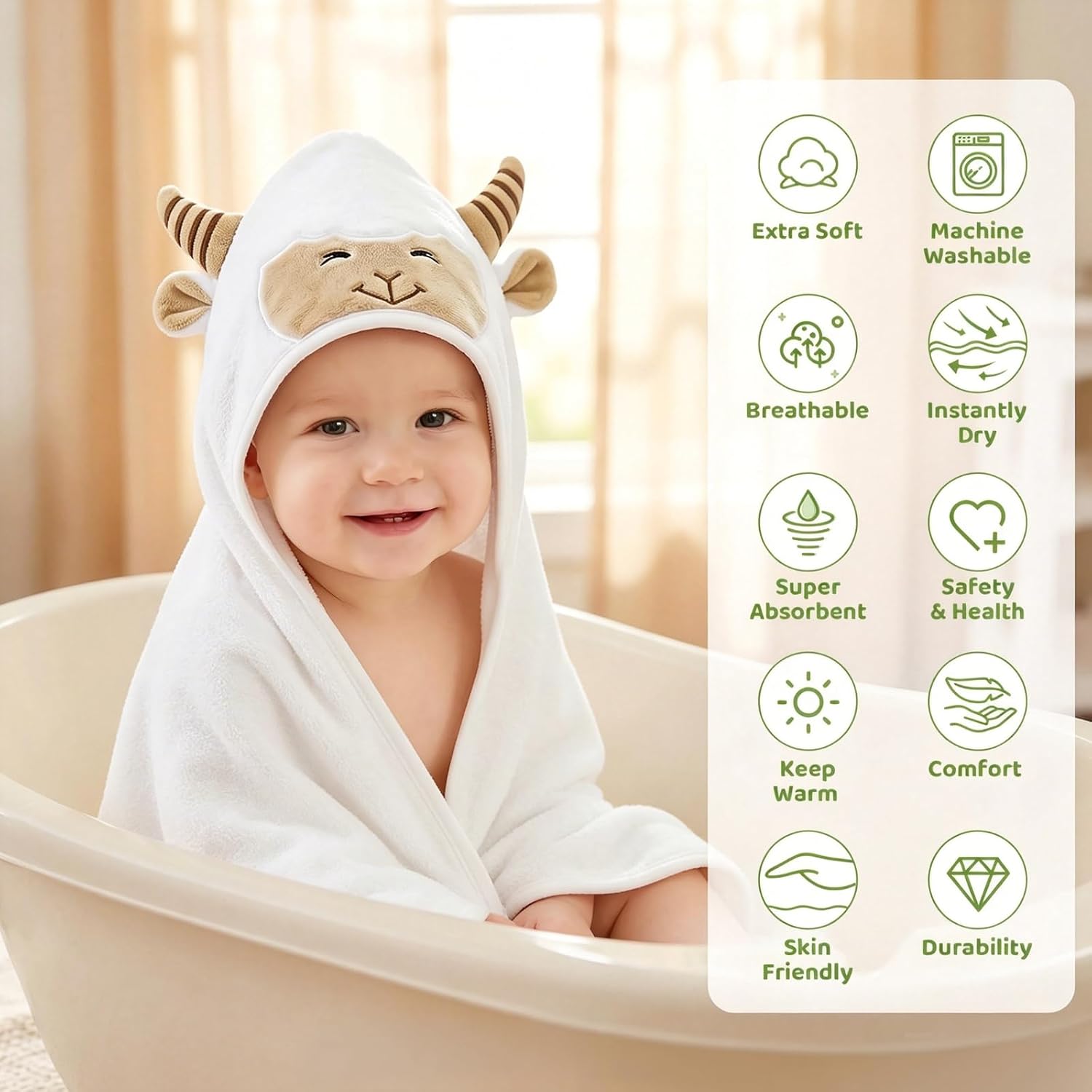 12 PCS Baby Bath Towels Set for Infants Toddlers Essentials (Deep Green, White, Grey, Brown)