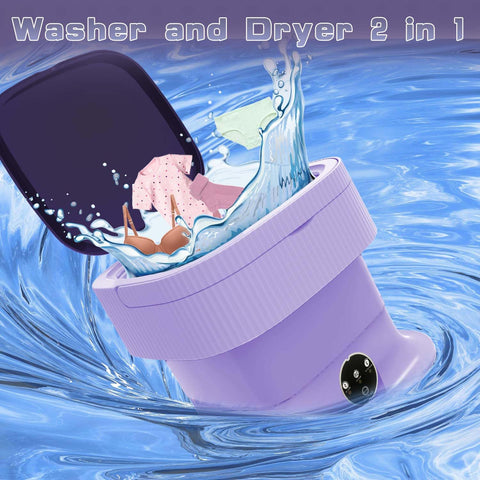 16L Portable Washing Machine,Mini Washer and Dryer Combo with Foldable Design, Small Folding Washing Machine with 3 Cleaning Modes for Travel,Apartment（Purple)