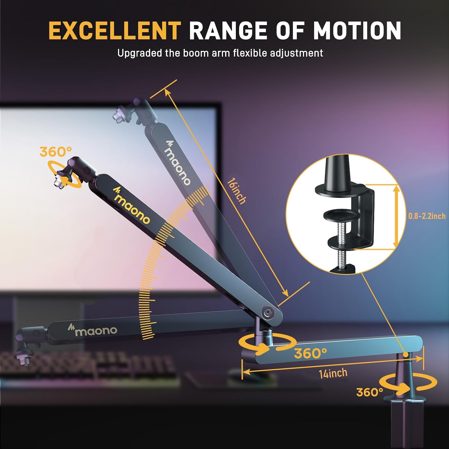 MAONO BA92 Low Profile Mic Boom Arm, Cable Management Microphone Stand