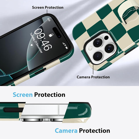 KANGHAR Compatible with iPhone 16 Pro Case Checkered -Green White
