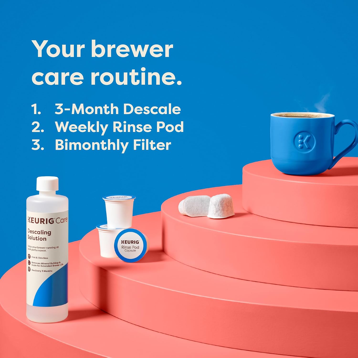 Keurig 3-Month Brewer Maintenance Kit Includes Descaling Solution, Water Filter Cartridges & Rinse Pods, Compatible Classic/1.0 & 2.0 K-Cup Coffee Makers, 7 Count