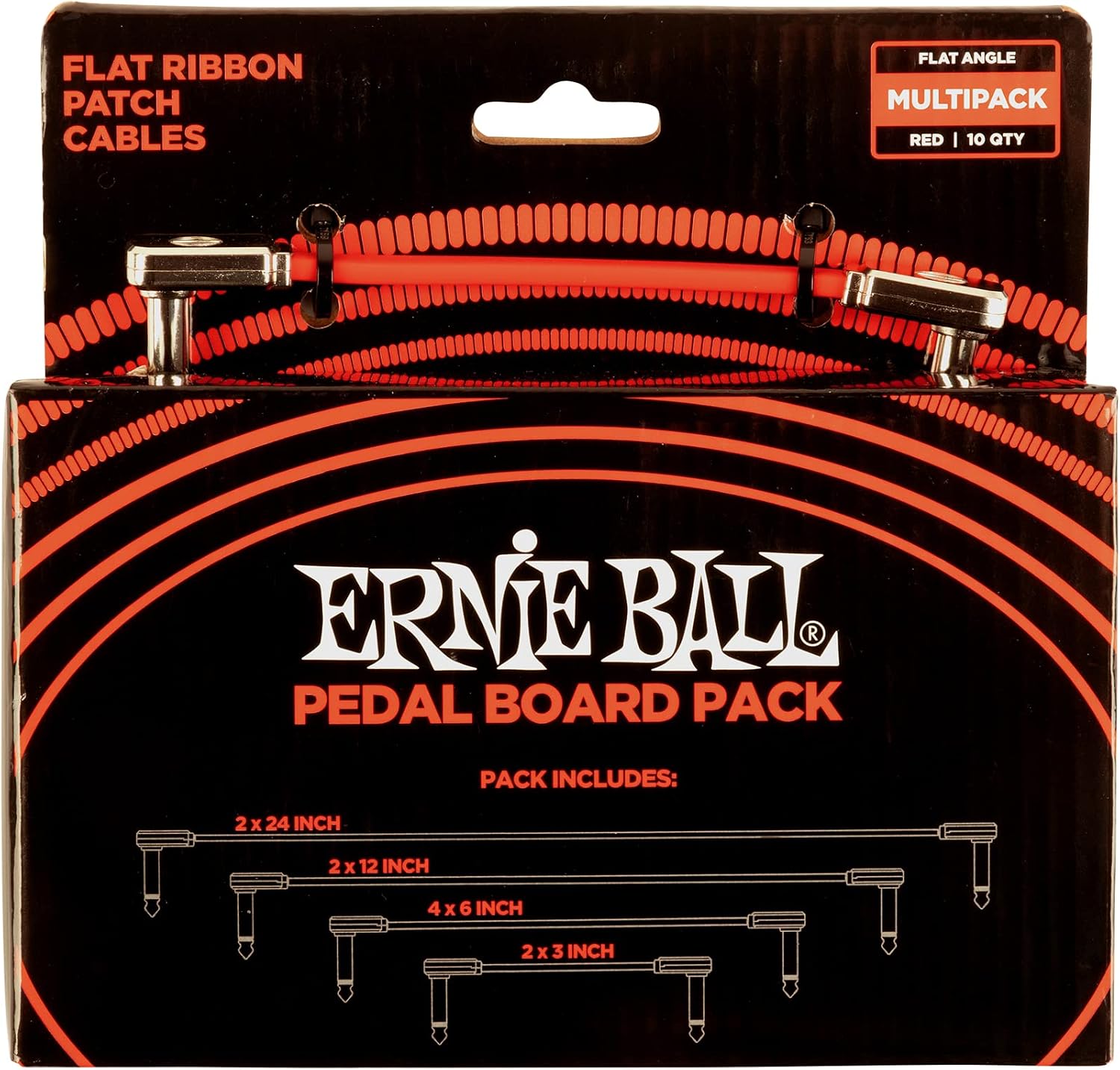 Ernie Ball Flat Ribbon Patch Cable Pedalboard Multi-Pack, Black (P06224)