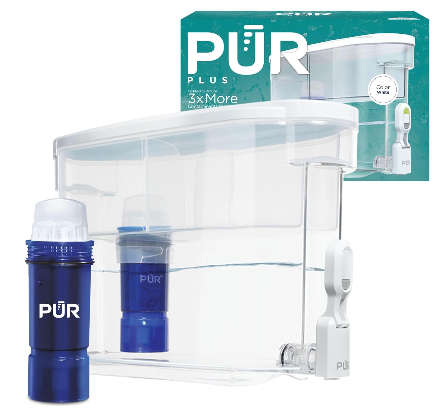 PUR Plus 30-Cup Water Filter Dispenser with 1 Lead-Reducing Filter, Blue