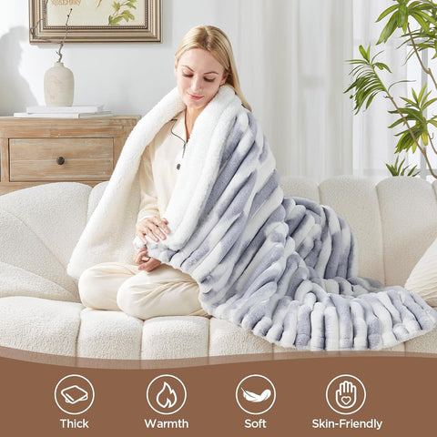 Westinghouse Faux Fur & Sherpa Heated Blanket Throw, Blue Gray, 50x60