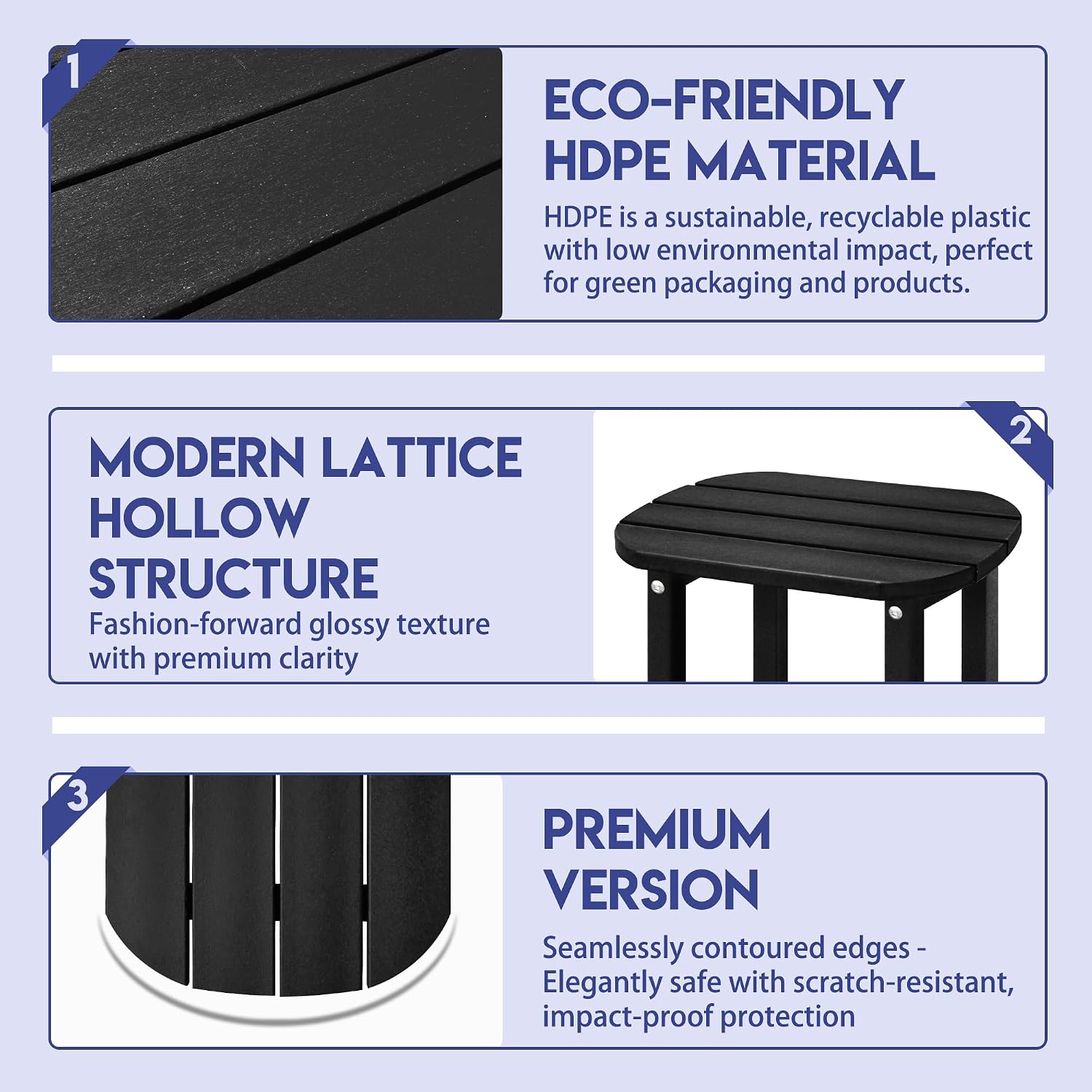 LZRS 2-Tier Patio Side Table, Heavy Duty HDPE Outdoor End Table with Wood Texture, Weatherproof Composite Table for Adirondack Chairs, Deck, Pool, Indoor/Outdoor, No Peeling Cracking(Black)