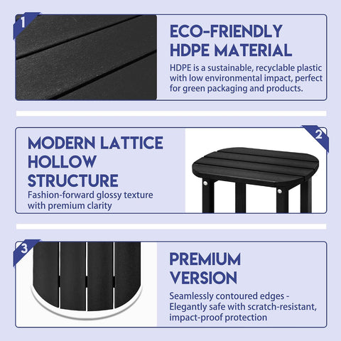 LZRS 2-Tier Patio Side Table, Heavy Duty HDPE Outdoor End Table with Wood Texture, Weatherproof Composite Table for Adirondack Chairs, Deck, Pool, Indoor/Outdoor, No Peeling Cracking(Black)