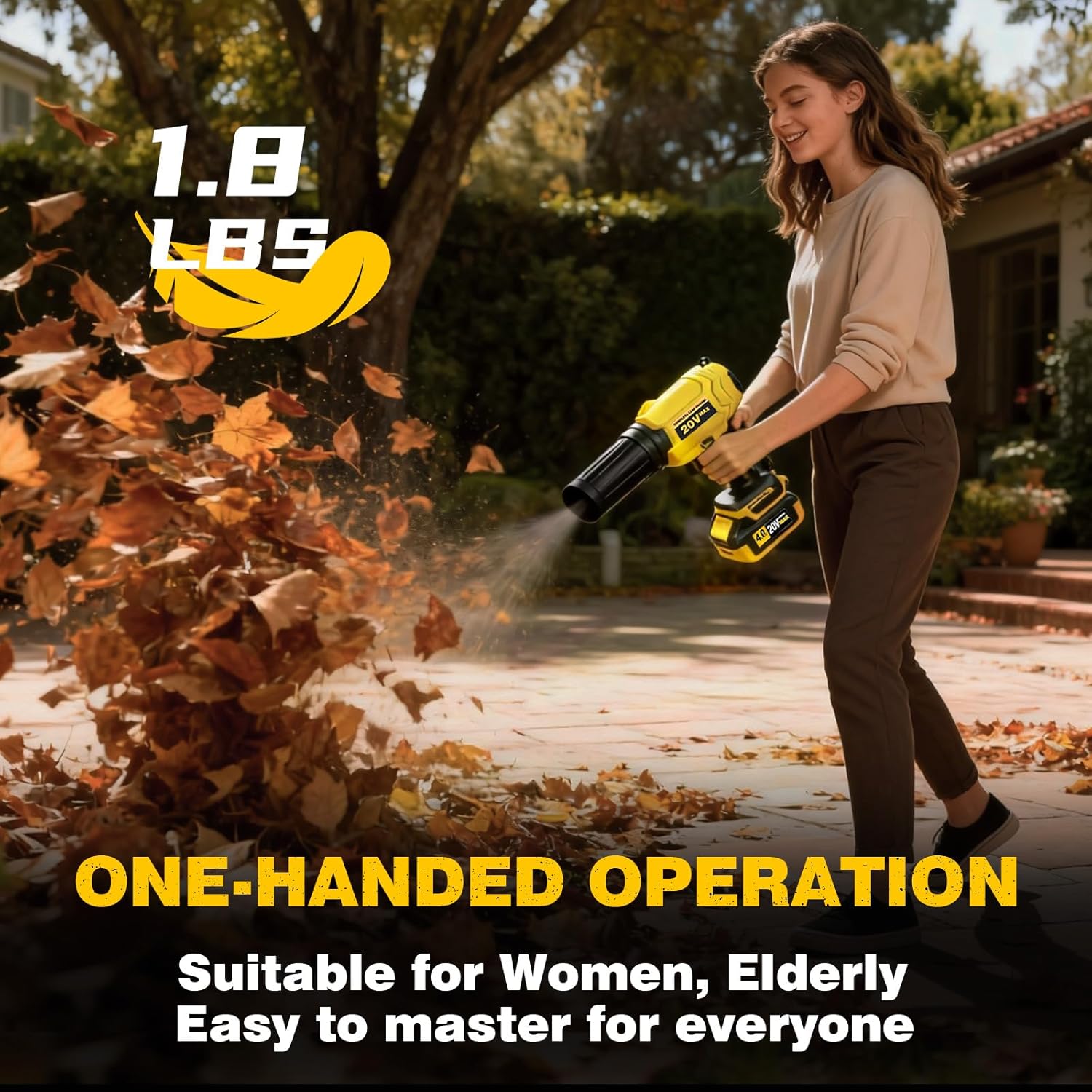 Cordless Leaf Blower for DEWALT 20V Max Battery, 720-CFM 180-MPH Handheld Electric Brushless Dust Blower with Light, Battery Powered Leaf Blowers for Patio, Lawn Care, Leaves (4.0Ah Battery Included)