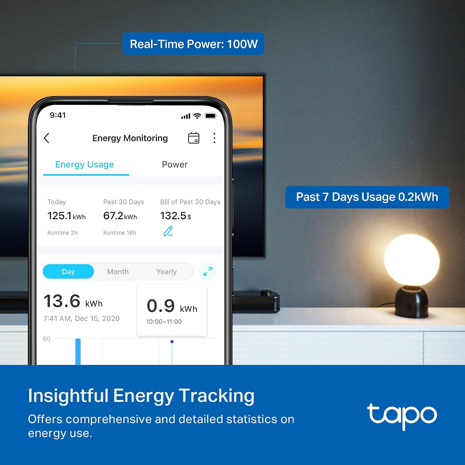 Tapo Smart Plug, Matter Compatible, Energy Monitoring, P110M(2-Pack), 15A