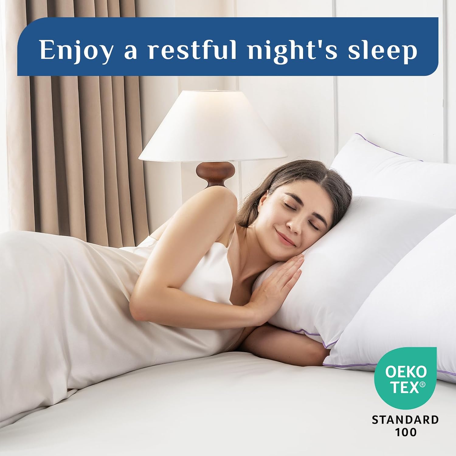JOLLYVOGUE Firm Pillows Queen Size Set of 2, Supportive Bed Pillows with Oeko-Tex Certified Down Alternative Fill, Luxury Hotel Quality for Back, Stomach and Side Sleepers