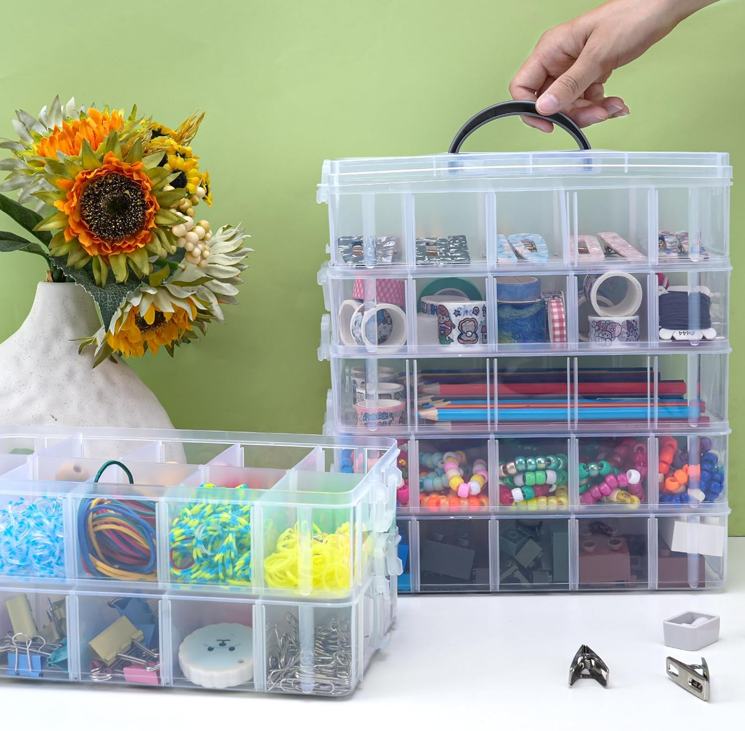 Bead Organizer 7 Tier 70 grid Stackable Craft Tackle Storage Container