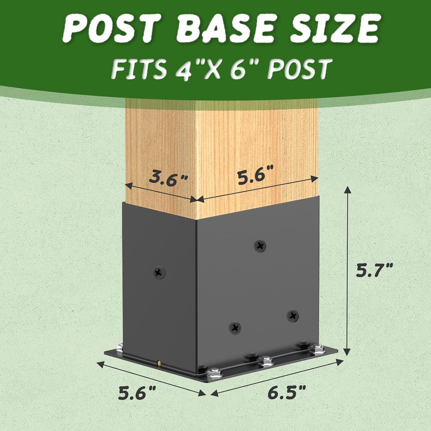 2 Pcs 4"x 6" Post Base Brackets(Acturl Fit 3.6"x5.6") Post