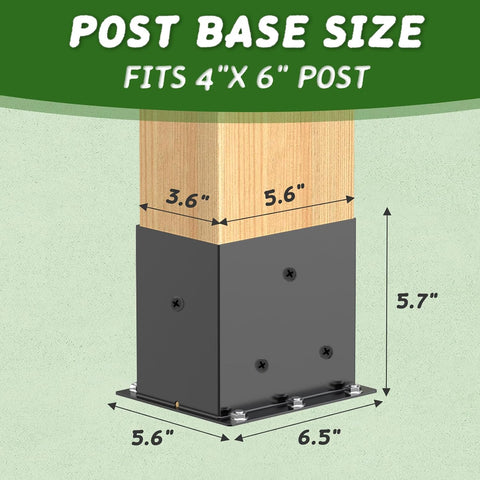 2 Pcs 4"x 6" Post Base Brackets(Acturl Fit 3.6"x5.6") Post