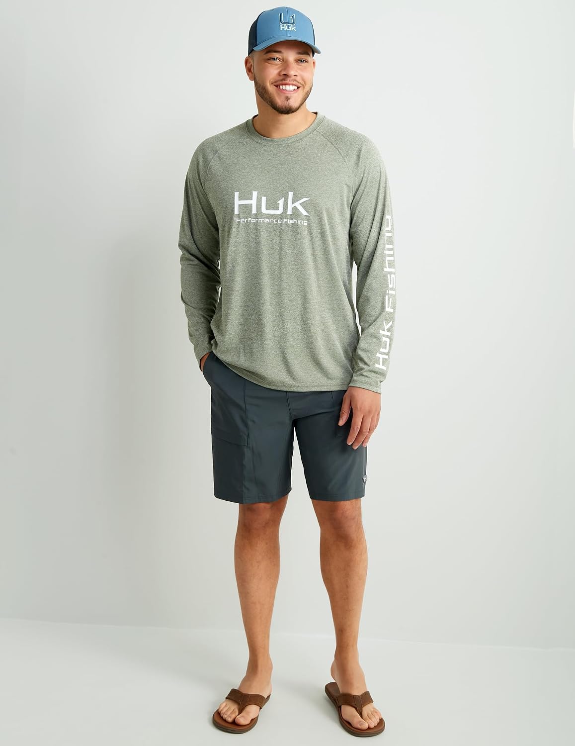 Huk Men's Americana Flag Pursuit | Long Sleeve Performance Fishing Shirt with +30 UPF Sun Protection
