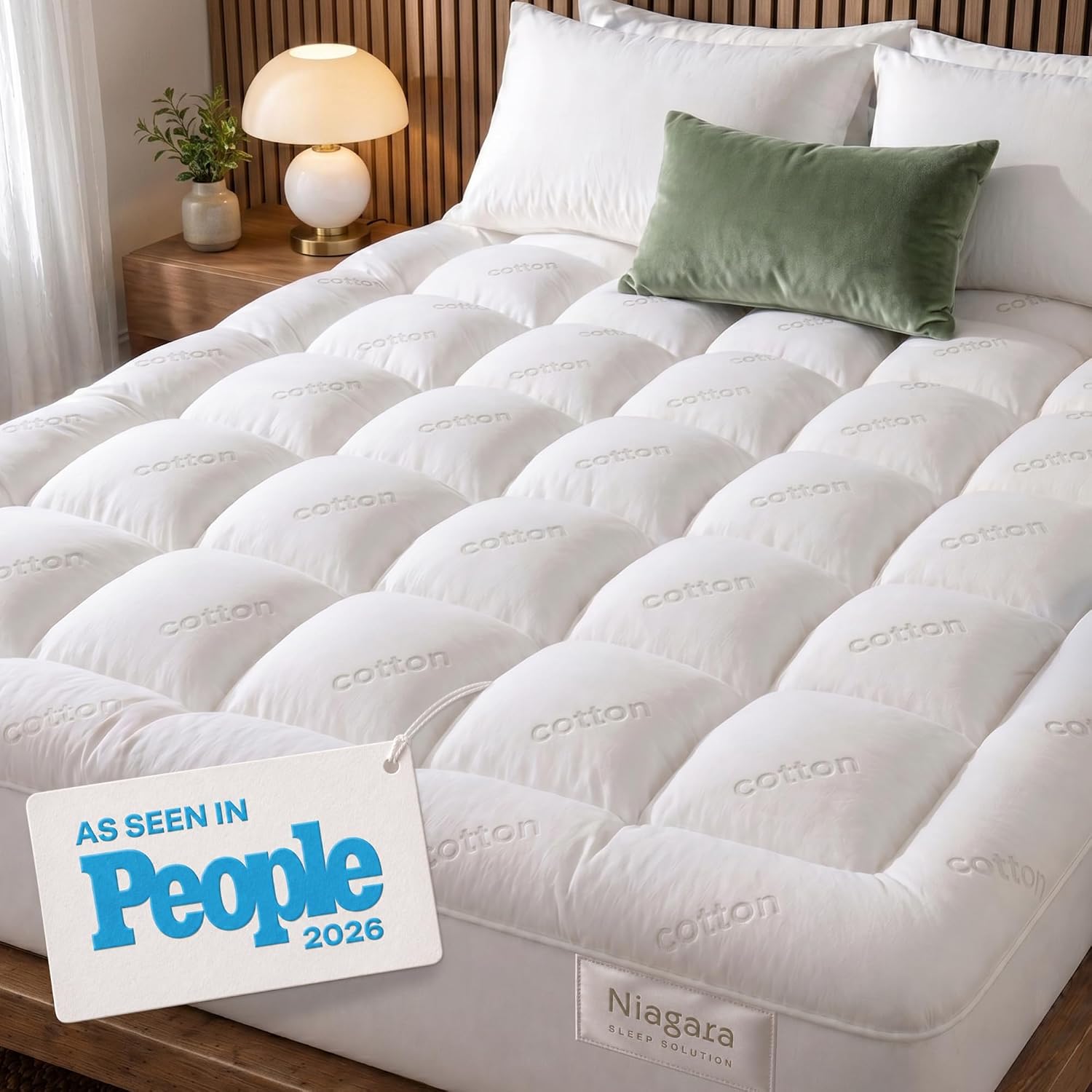 Niagara Sleep Solution 100% Cotton Top Queen Mattress Topper, Pillow Top