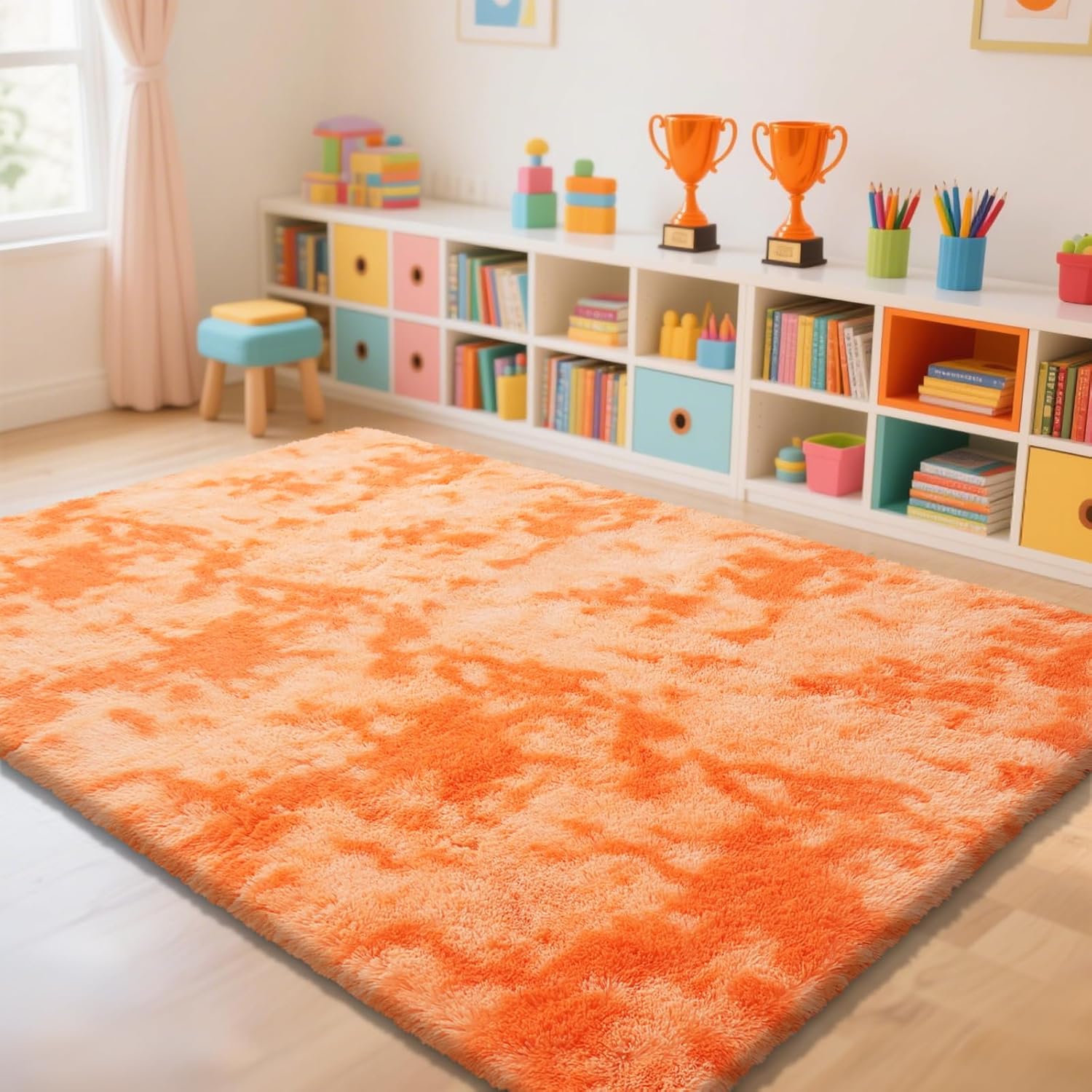 Mottled Orange 8x10 Area Rugs for Bedroom, Fluffy Rug Large Bedroom Carpet