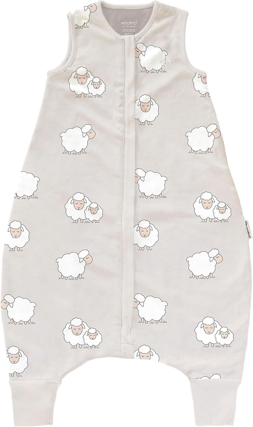 Woolino 4 Season Baby Sleep Bag with Feet Opening, Australian Merino Wool and Organic Cotton, Toddler Sleeping Bag, 18-36mo, Sheep