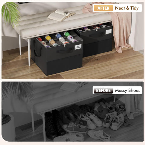 Large Reinforced 2 Pack Shoe Organizer for Closet with Adjustable Dividers