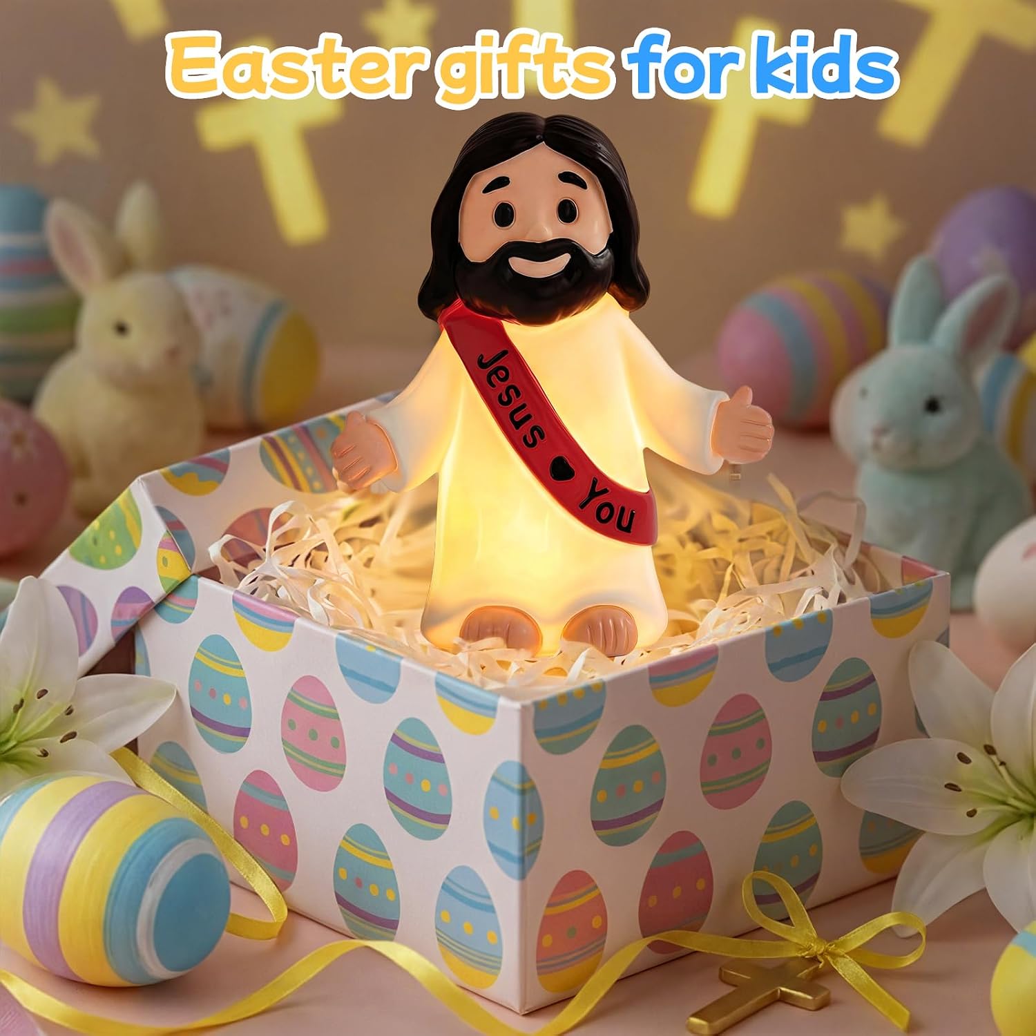 Jesus Resin Figurine,Christian Decor Gift for Mom,Mother's Day,Jesus Night Light Statue Gift for Mom,Figure for Home Office Table Decor Religious Gift