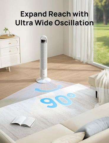 DREO Tower Fan for Bedroom, 26ft/s Velocity, 90° Oscillating, 8H Timer