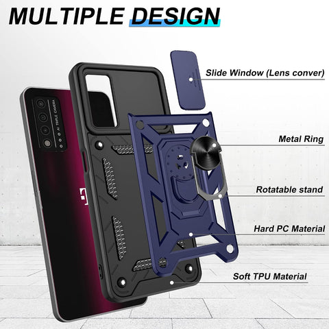 ATUMP for T-Mobile Revvl V Plus 5G Case with HD Screen Protector with Slide Camera Cover, 360° Rotation Ring Kickstand [Military Grade] Protective Case for T-Mobile Revvl V Plus 5G,Blue